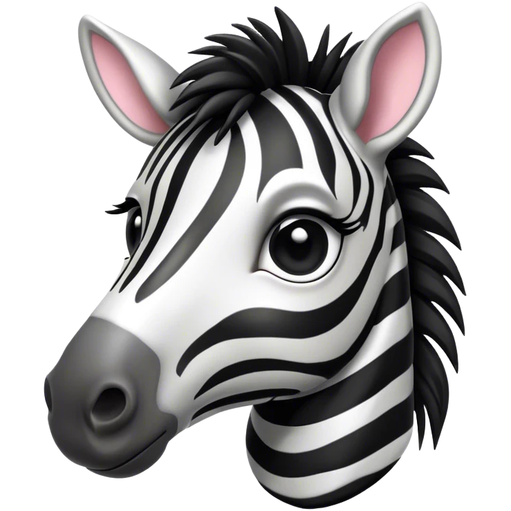 Cinematic Cute Zebra Portrait Emoji, Head tilted playfully and inquisitively, featuring a glossy, intricately striped fur of black and white, a refined, horse-like head with a long snout and alert ears, and round, sparkling eyes filled with curious wonder, Simplified yet irresistibly adorable features, highly detailed, glowing with a warm, friendly glow, high shine, affectionate and spirited, stylized with a touch of savannah whimsy, bright and endearing, soft glowing outline, capturing the essence of a mischievous yet loving zebra that feels like it could prance out of the screen and into your arms! emoji