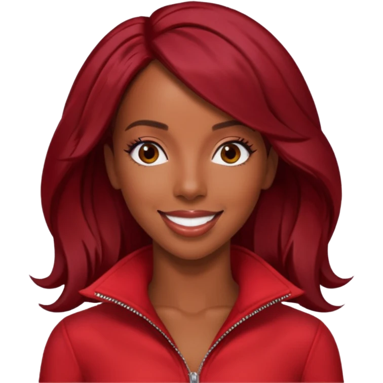 Kelly Rowland, dark red hair, red outfit emoji