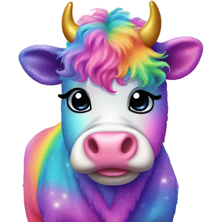 Lisa frank glitter rainbow fluffy cow emoji