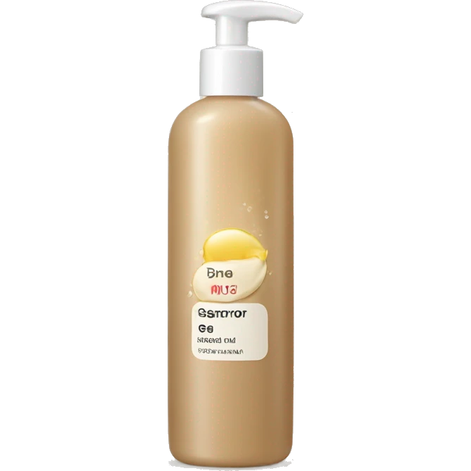 beige shower gel with a brand emoji