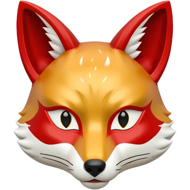 a japanese kitsune fox mask, smooth matte plastic surface, soft gradient lighting, white base with red and gold face markings, small triangular fox ears, calm and mysterious expression emoji