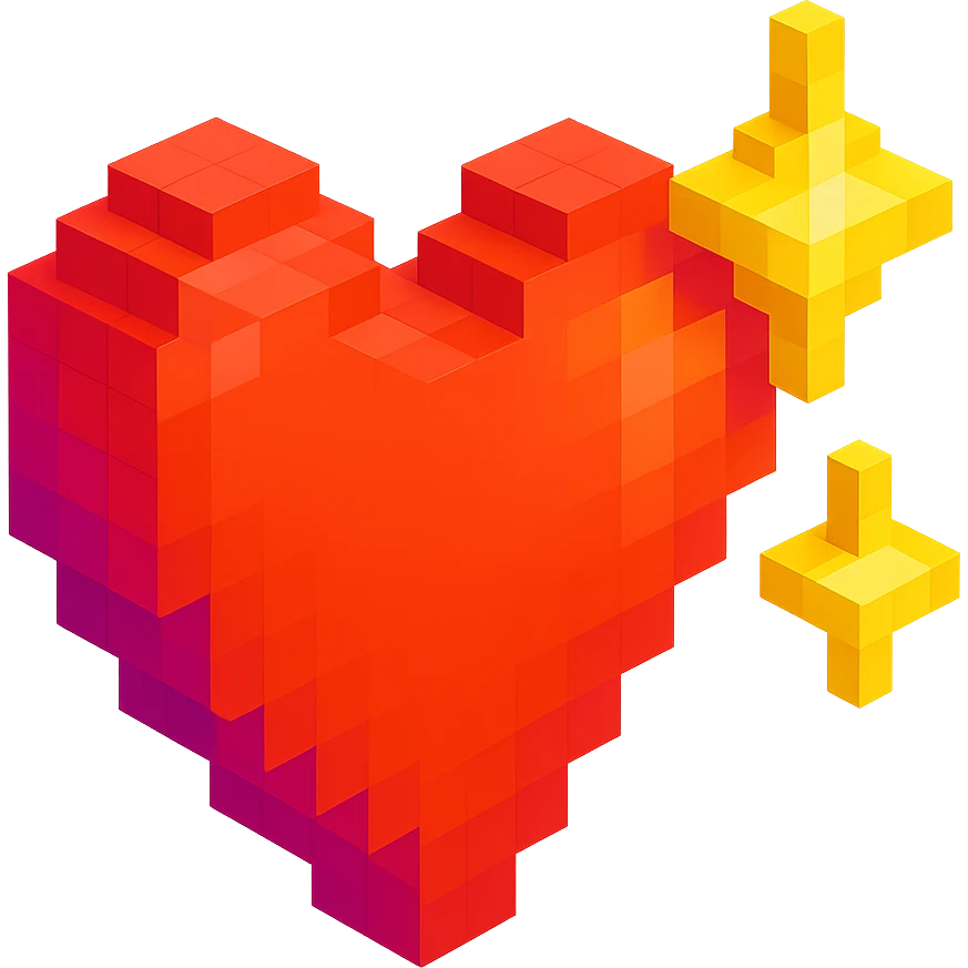 heart with sparkles, voxel style, simple, blocky, colorful emoji