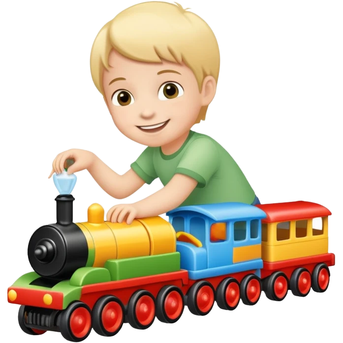 child playing with both toy cars and trains emoji