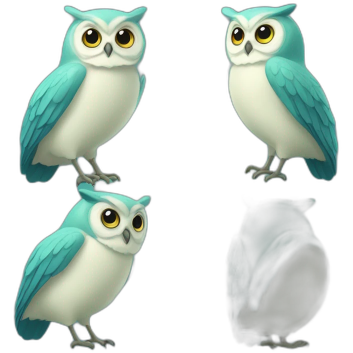 hibou vert et bleu emoji