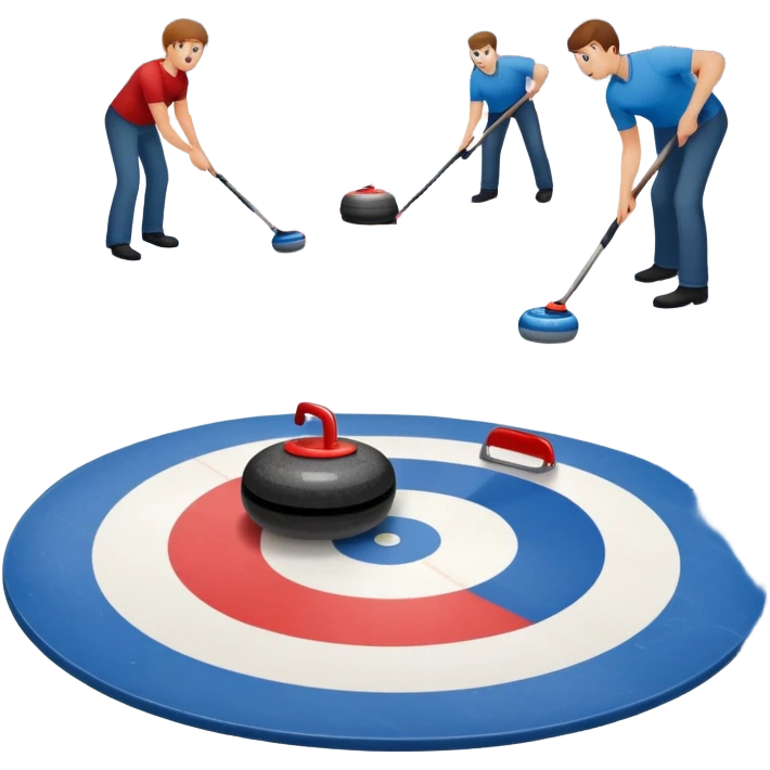 An icon showing a curling match on an indoor ice stadium, with a polished curling stone gliding toward the target and players sweeping. Spectators watch from stands, and flags hang above the rink. Transparent background highlights strategy and focus in the sport of curling. emoji