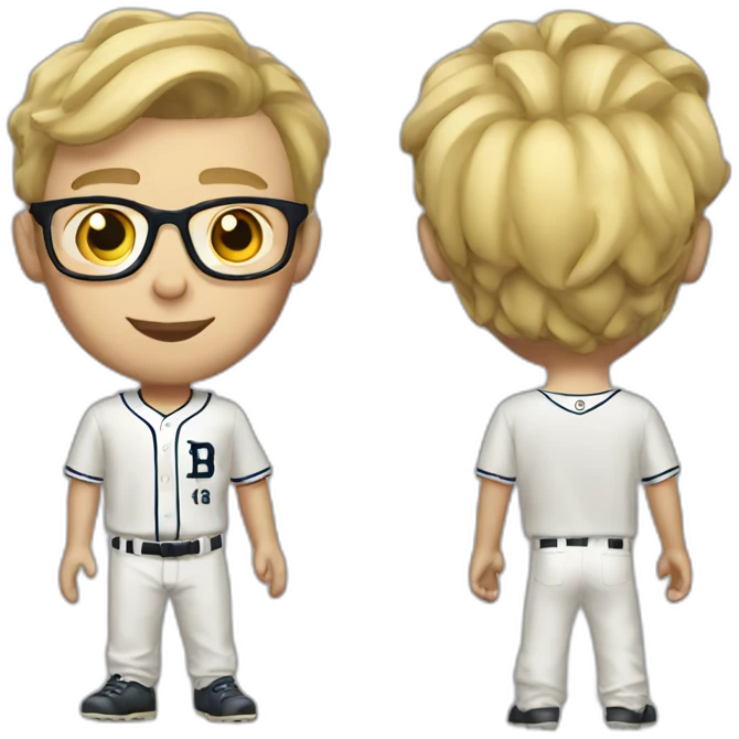 baseball card character. Blonde male. Short hair with glasses emoji