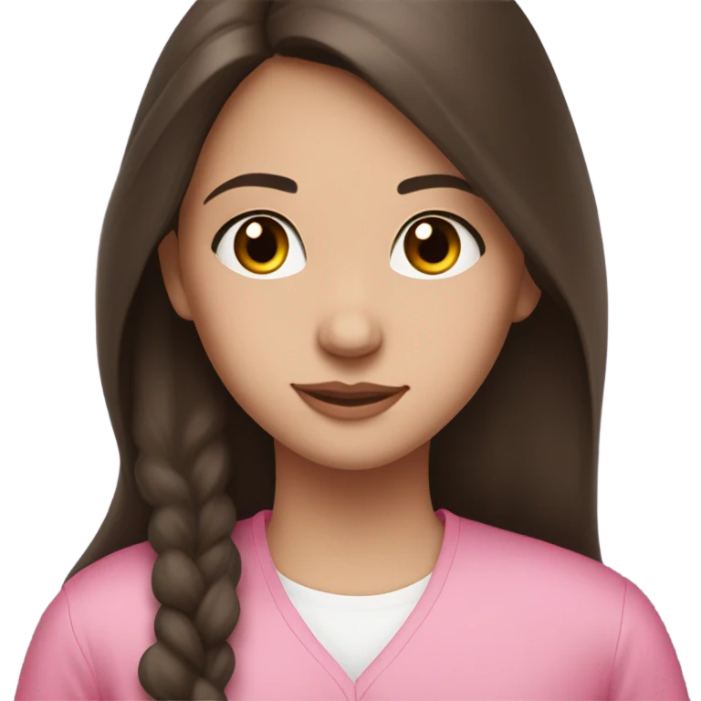 portrait of a white brunette girl with long dark hair, brown eyes wearing pink. Girl who just had heart surgery emoji