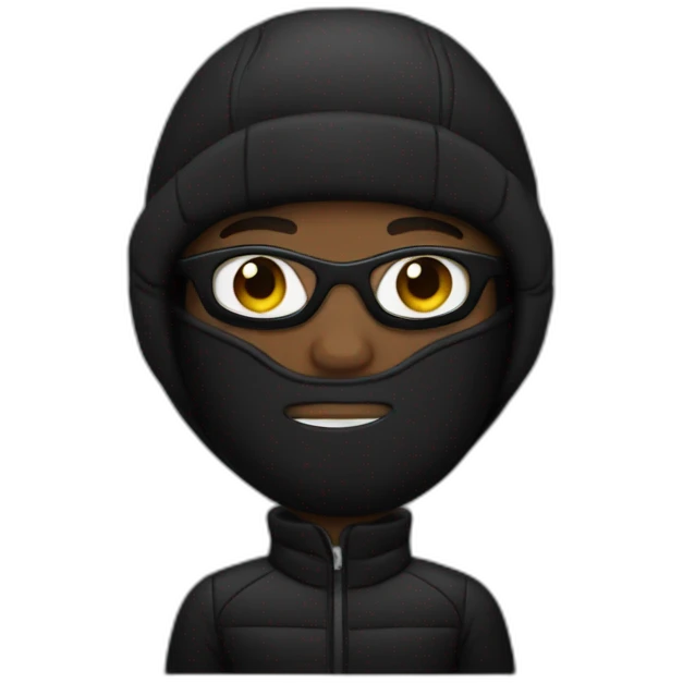 black man in black puffer case and ski mask emoji