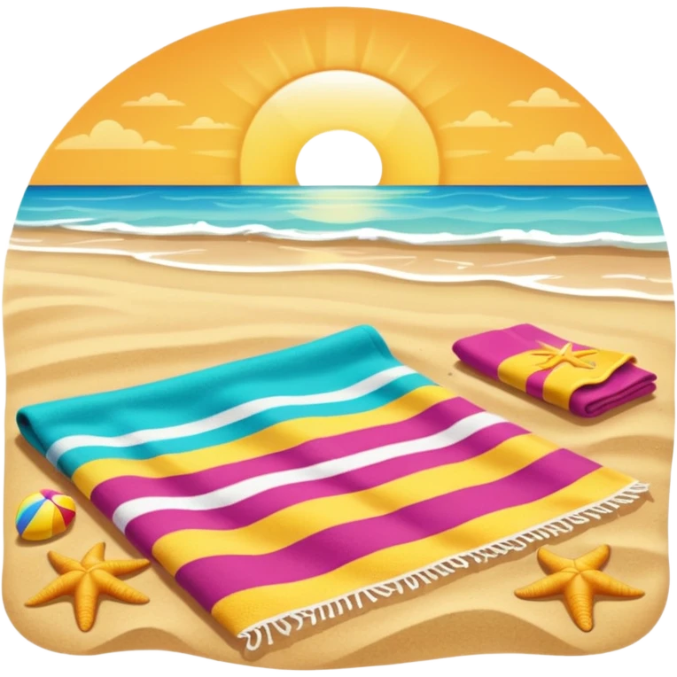 crie uma praia com areia, com sol, e canga na areia emoji