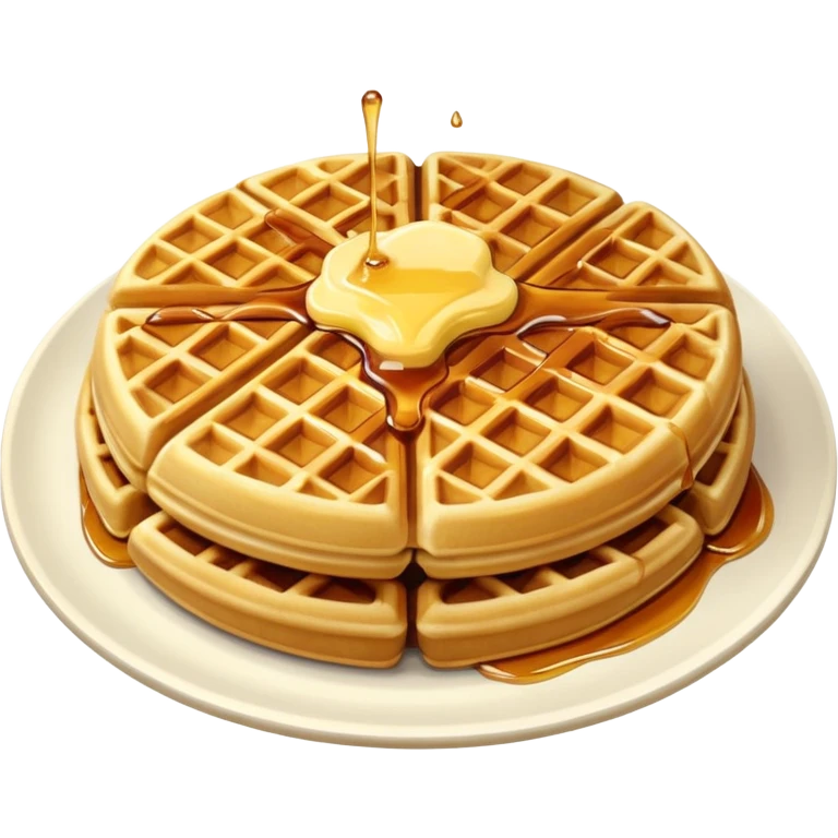 create a waffle on a plate with butter and maple syrup emoji emoji
