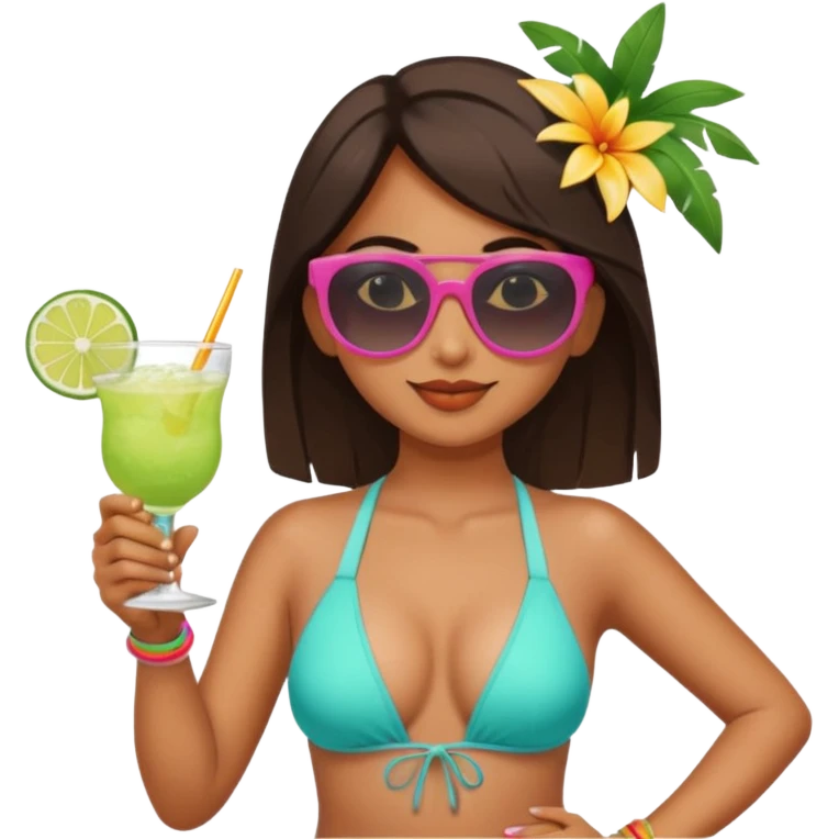 Indian girl on beach with margarita  emoji
