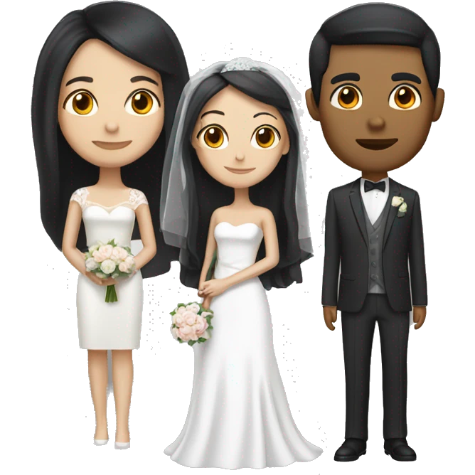 wedding couple, woman with black hair, man white brown hair. white skin.  emoji