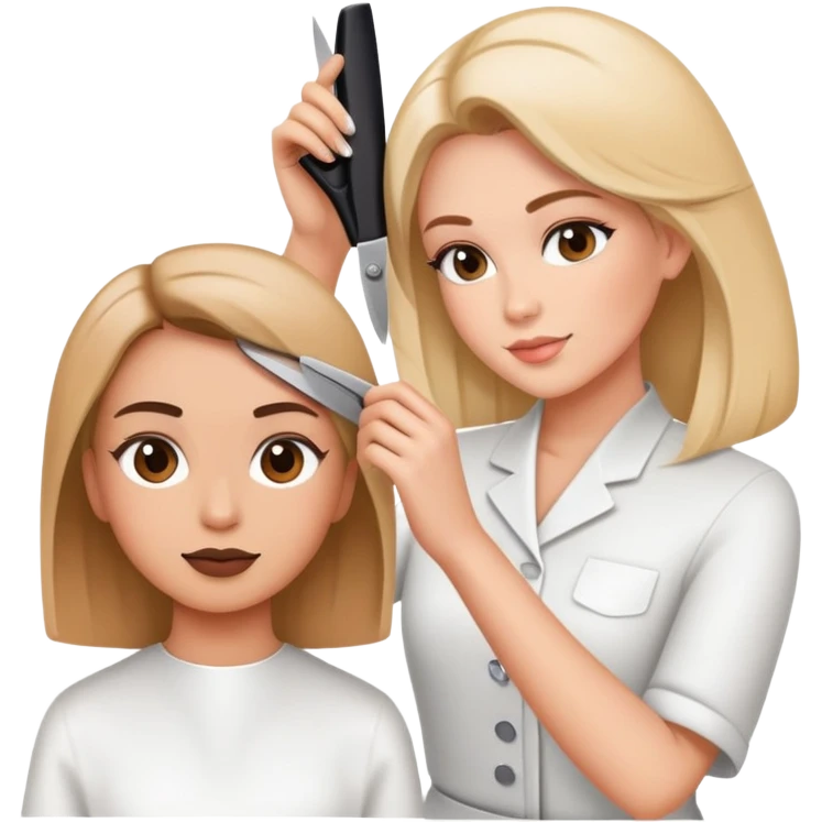 beauty salon instructor teaching a student how to cut hair emoji