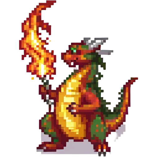 pixel art dragon, breathing fire, retro game look, bold colors emoji