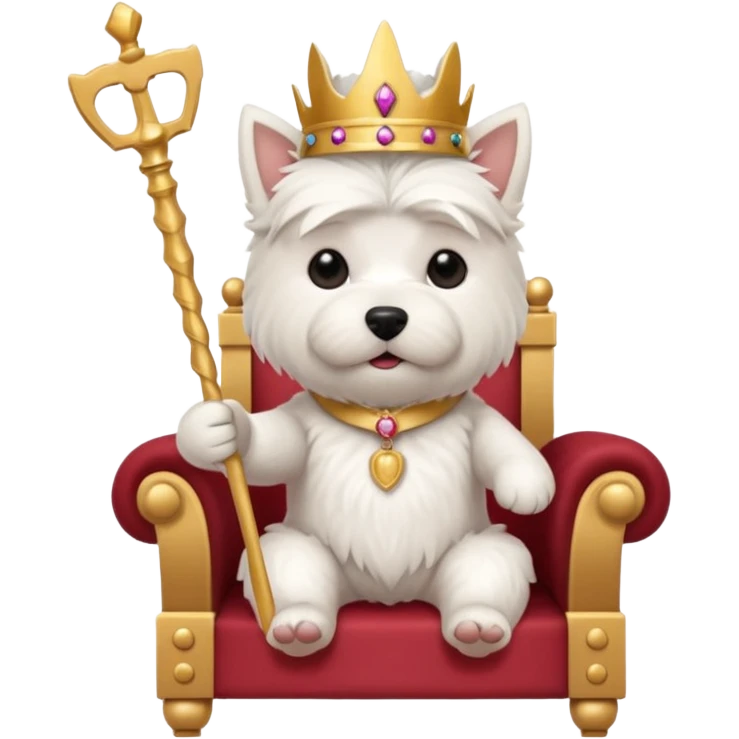 a cute west highland terrier sitting on a throne holding a scepter  emoji