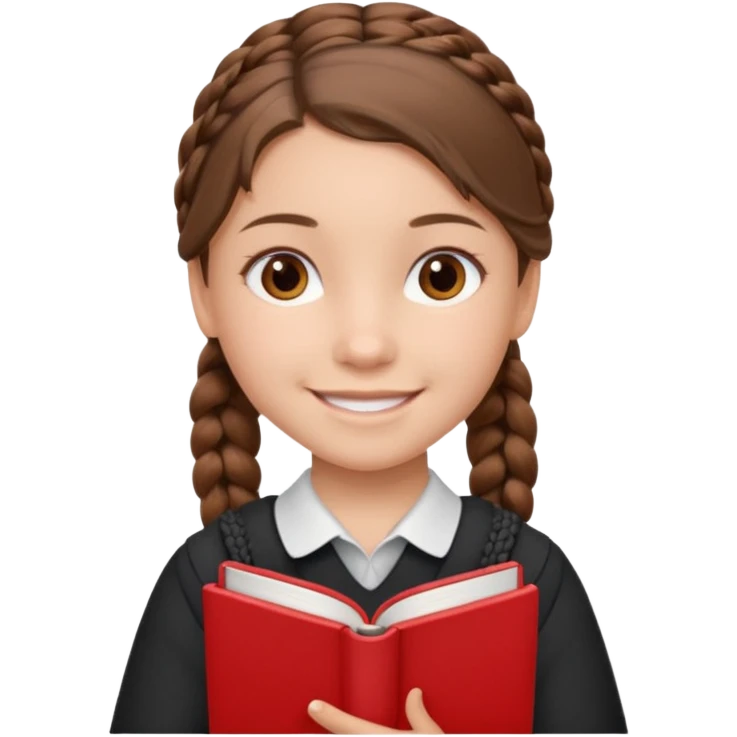 brown braid hair girl kid, student, red book emoji