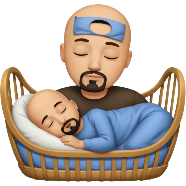 a bald, tan man who has a black goatee sleeping in a cradle emoji
