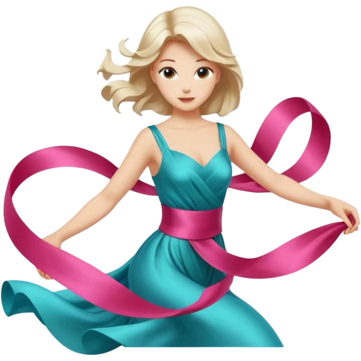graceful female figure in motion with a ribbon emoji