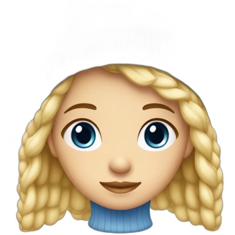 Une fille avec des cheveux courts blonde dégradé et un bonnet bleu ciel  emoji