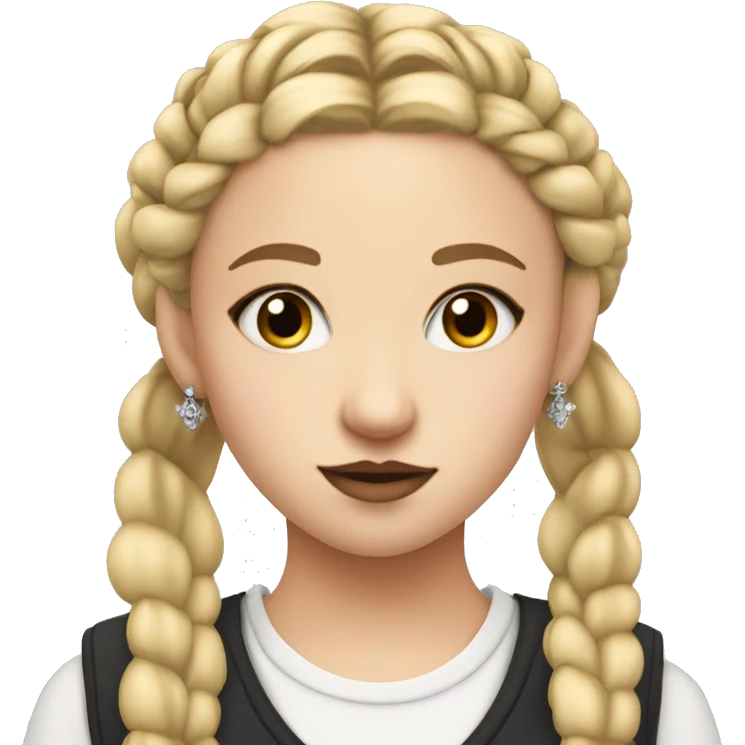 blonde teenage girl with french braids, nose central piercing, intense make-up and crown emoji