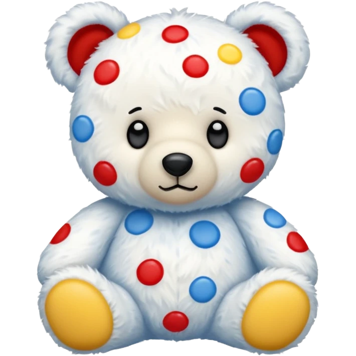 White teddy bear covered with blue, red and yellow spots emoji