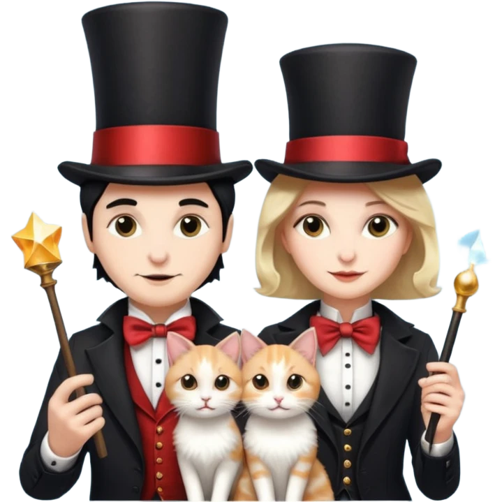 magician couple and their pet cat emoji