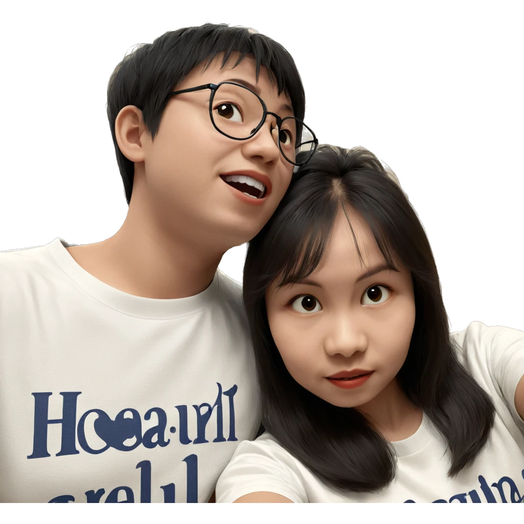 indoor selfie of girl and boy emoji