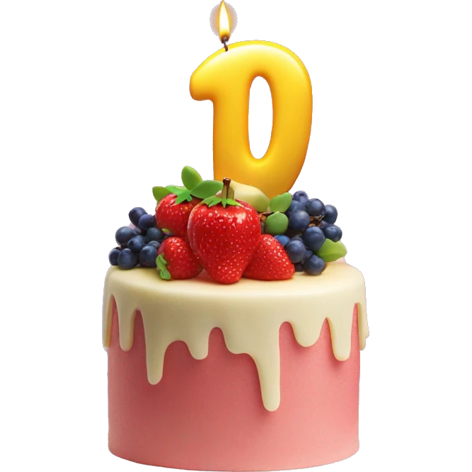 '10th' birthday candle on fruits cake emoji