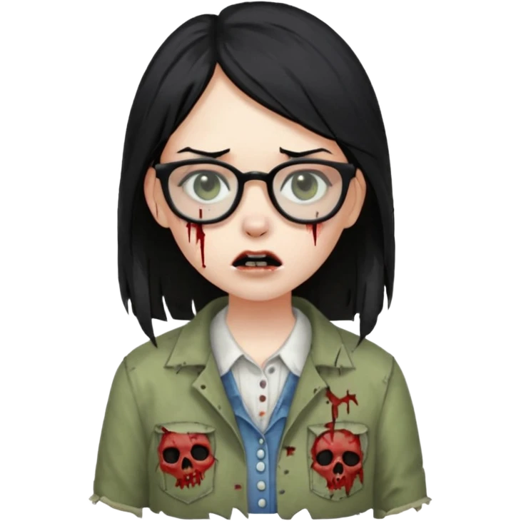 garota zumbi com o cabelo liso preto e com óculos emoji