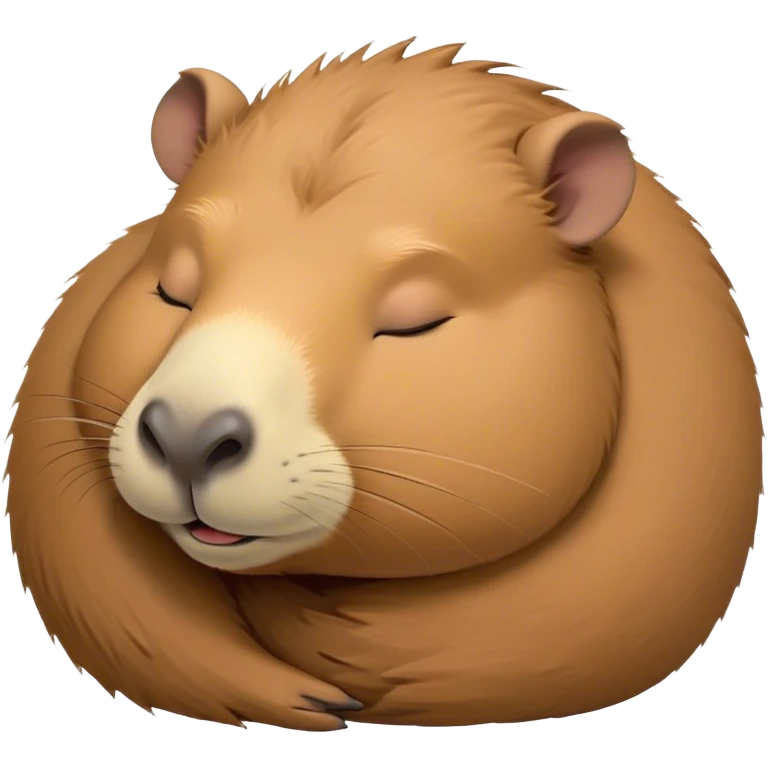 Meme-Worthy Cute Sleeping Capybara Portrait Emoji, Head resting peacefully with a contented smile, showcasing luxuriously soft, fluffy fur and a characteristic capybara head with a broad snout and small, gentle ears, with eyes gently closed in serene slumber, Simplified yet hilariously adorable features, highly detailed, glowing with a soft, drowsy natural light, high shine, relaxed and utterly lovable, stylized with an air of playful laziness, bright and heartwarming, soft glowing outline, capturing the essence of a sleeping capybara that feels destined to become the next viral sensation of adorable rest! emoji
