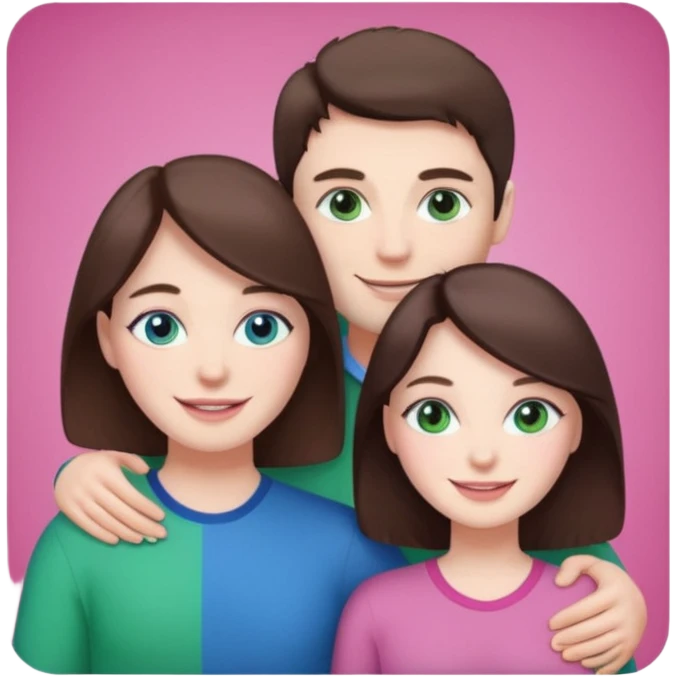 pink polaroid photo of a couple thats white with brunette hair blue and green eyes emoji