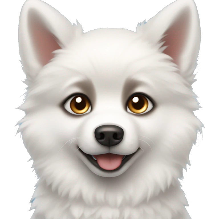 white pomsky puppy with brown fears and dark brown fur around blue eyes emoji