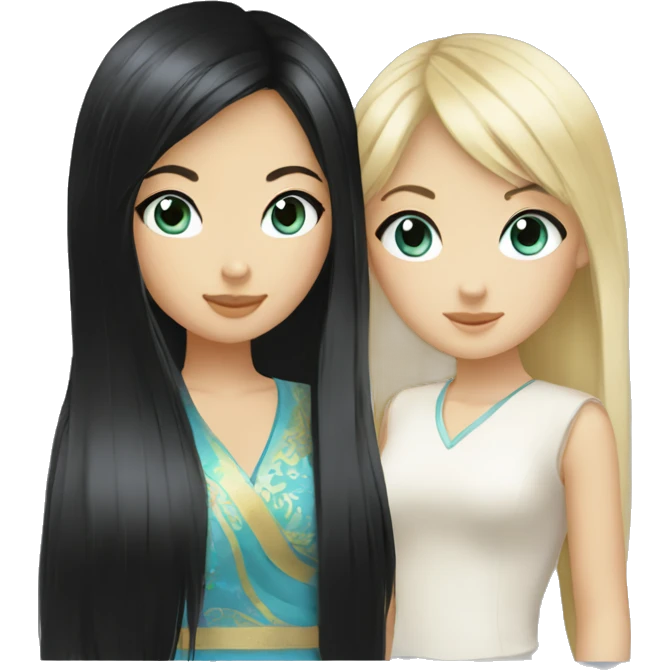 turkic black hair asian girl and blonde blue eye girl emoji