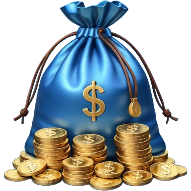 money bag on top of blue coins stack emoji