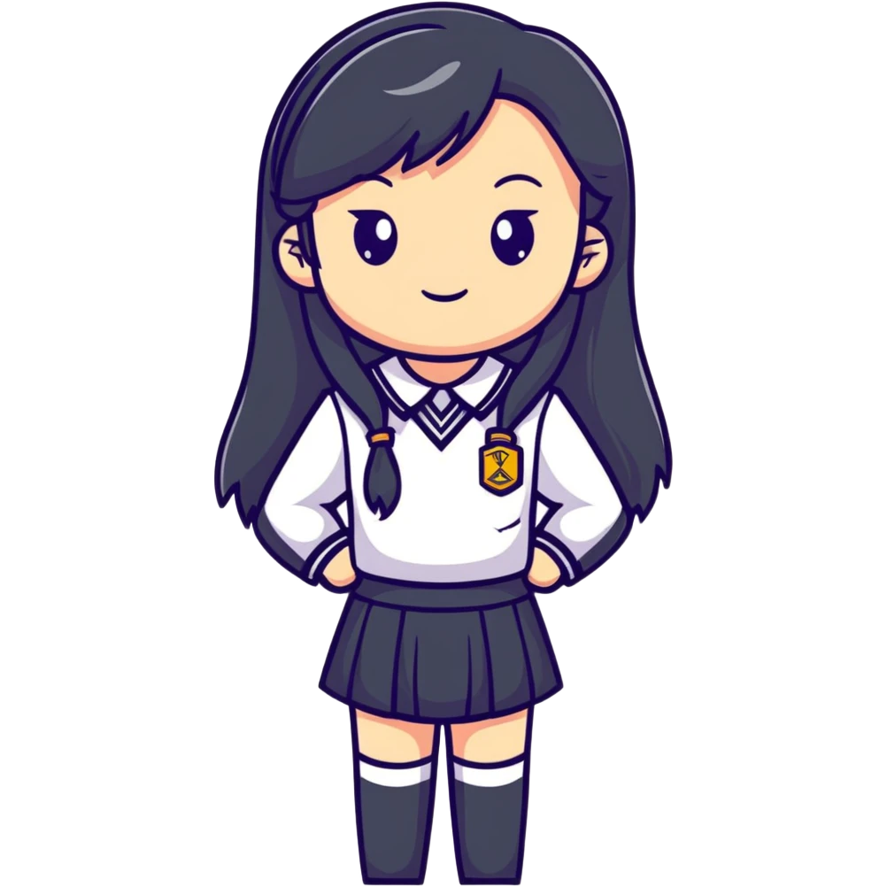 cute cartoon girl with long hair in a school uniform emoji