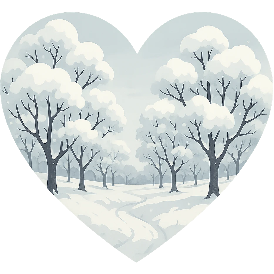 heart with a tranquil snowy orchard, clean digital illustration, no background emoji