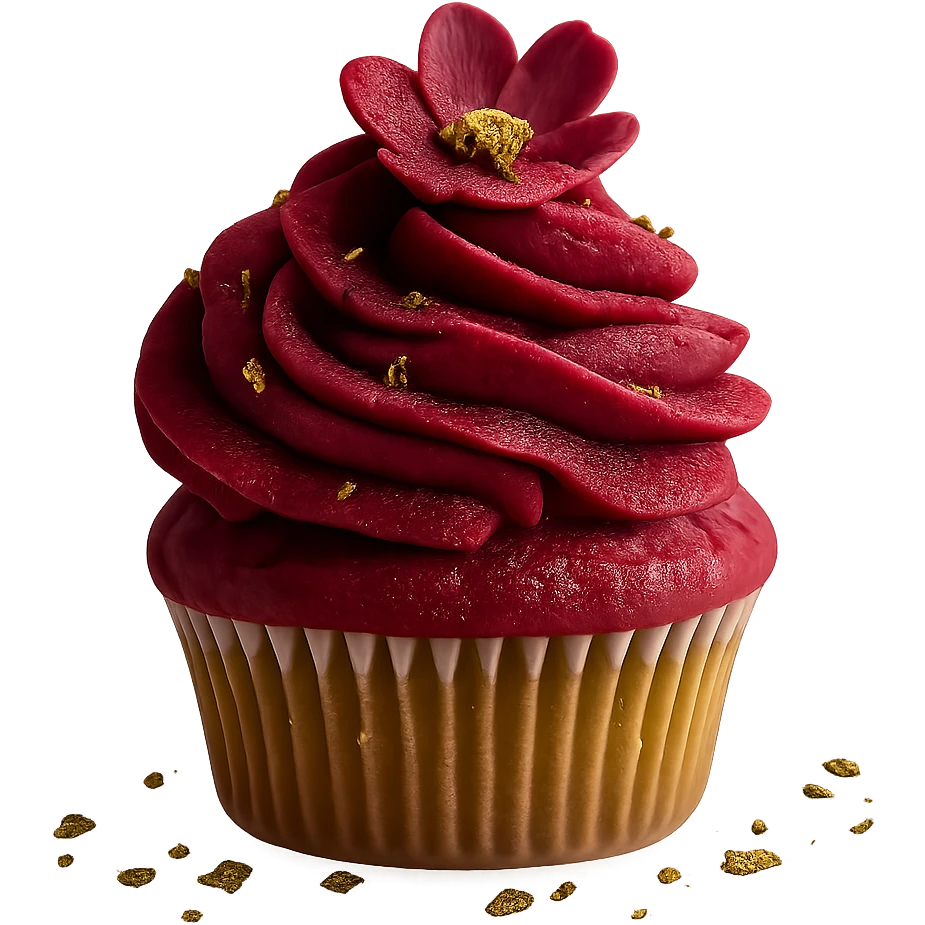 Change the icing to raspberry, keep the realistic cupcake and accessories, photorealistic style, transparent background. emoji