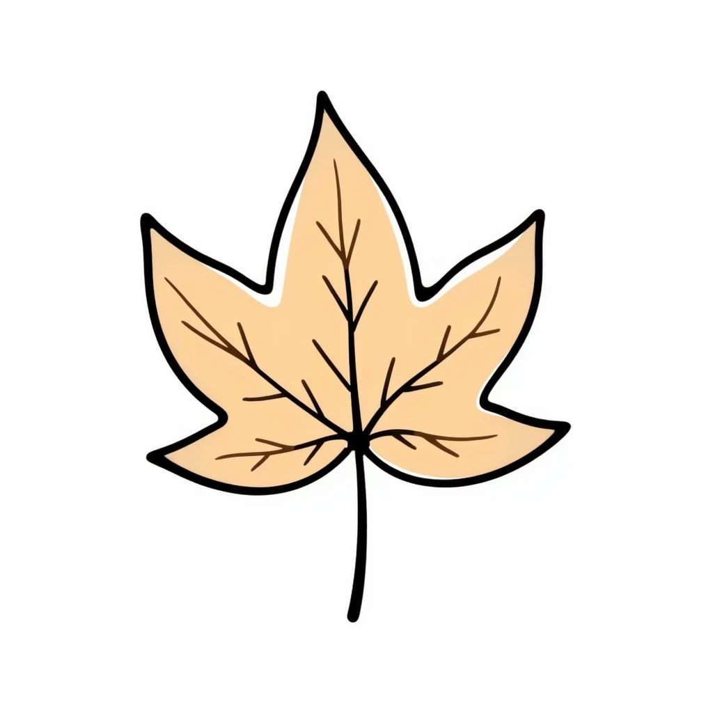 An autumn leaf with detailed veins in pastel colors (dd9fb0, ffc6d3, a3bfc9, c4bee2, f1b091), hand-drawn doodle style emoji
