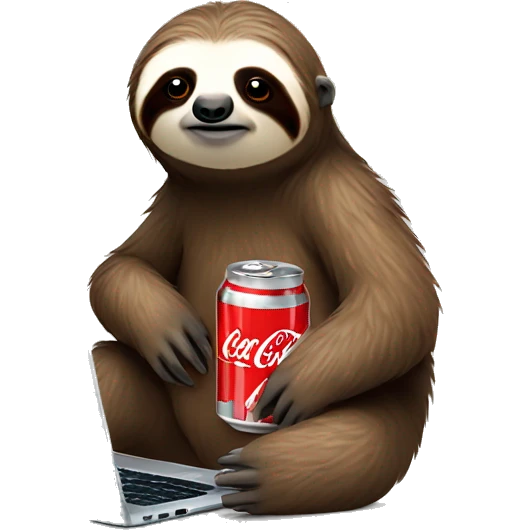 tired sloth with coca cola can and laptop emoji