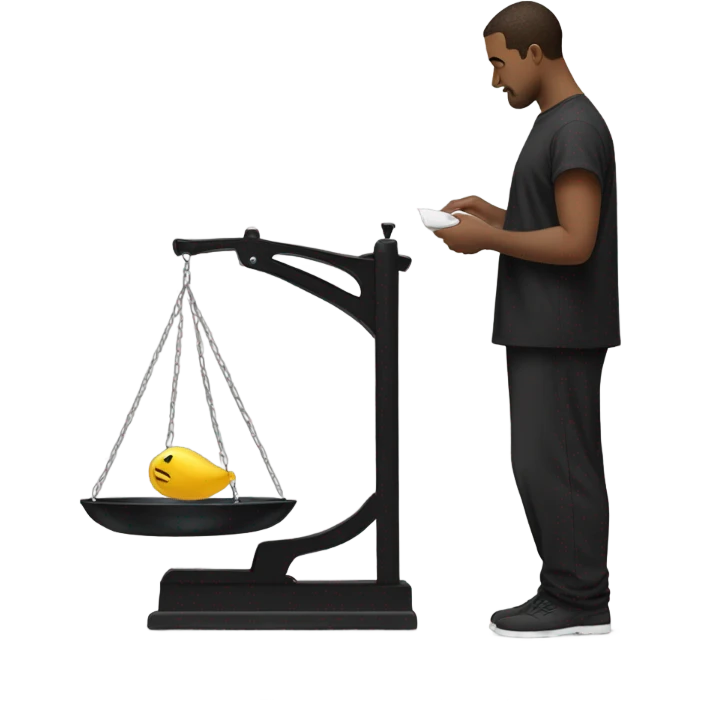 Man in black smock only weighing himself on scale emoji