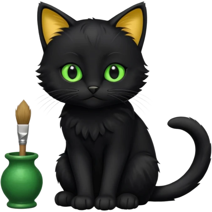 Chat noir peinture mignon assise peinture emoji