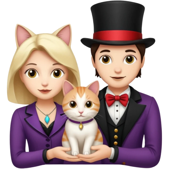 magician couple and their pet cat emoji