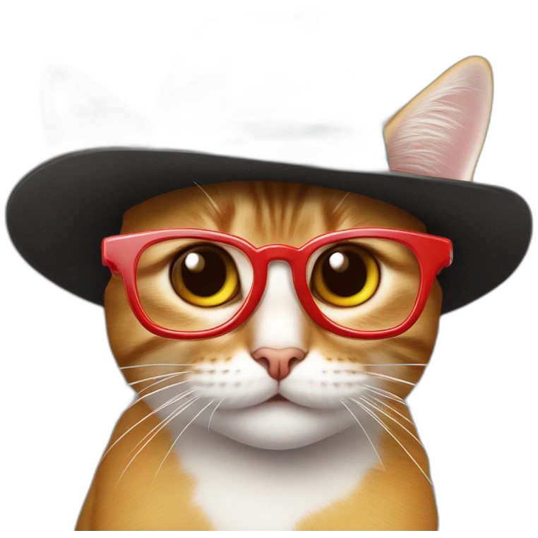 Gato siamés con gafas rojas y sombrero de paja encima de una pecera emoji