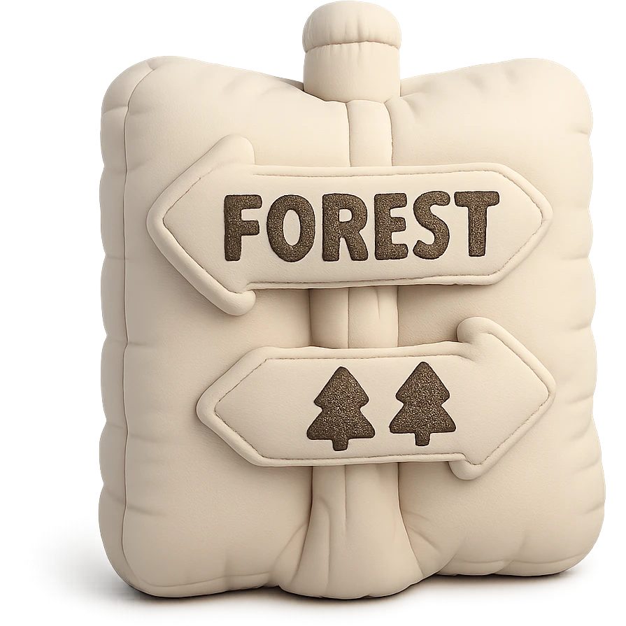 tiny wooden signpost with forest directions, cushion style illustration emoji