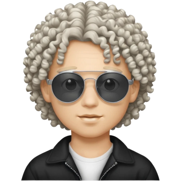 chico con pelo rizado, piel blanca y unas gafas de sol y2k emoji