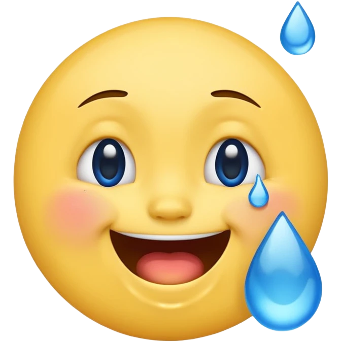 Emoji, yellow round laughing face, blue tears of joy on it. 2 big blue tears on each of the 2 cheeks emoji