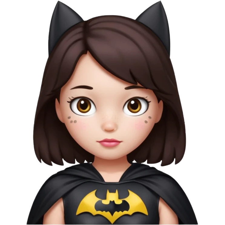 Hello kitty girl with dark brown hair and freckles dress completely as Batman  emoji