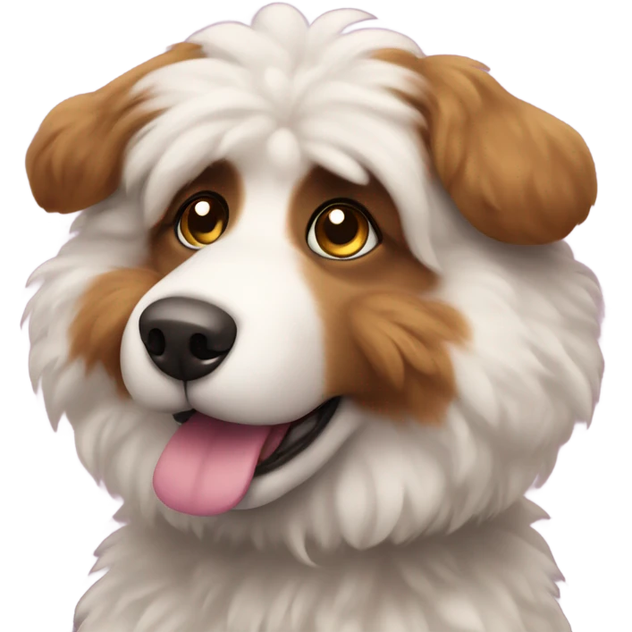 Fluffy dog with pink nose and big brown eyes looking at front emoji