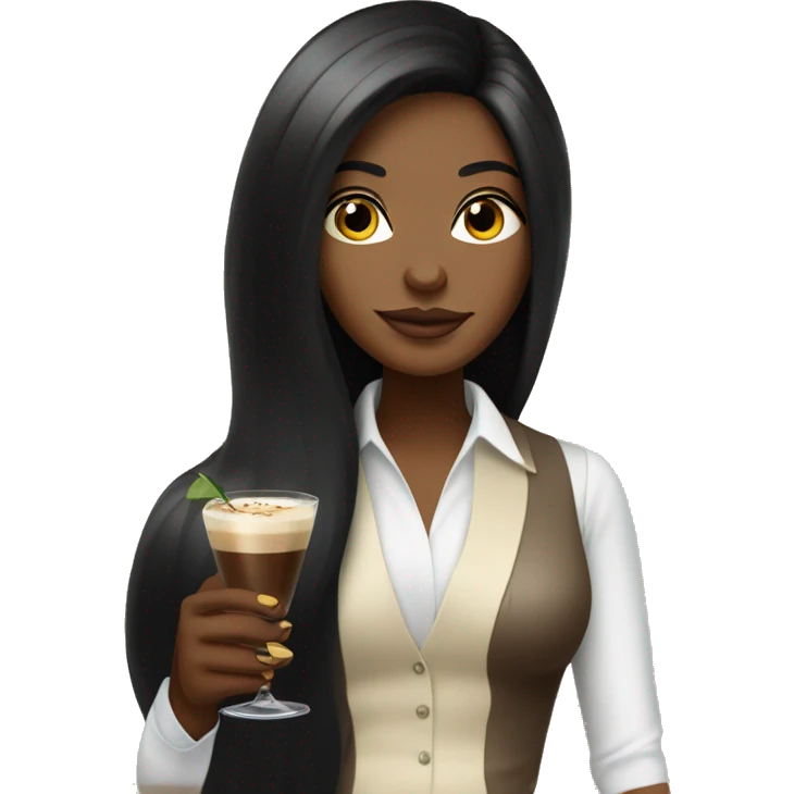 Girl with long black hair holding an espresso martini emoji