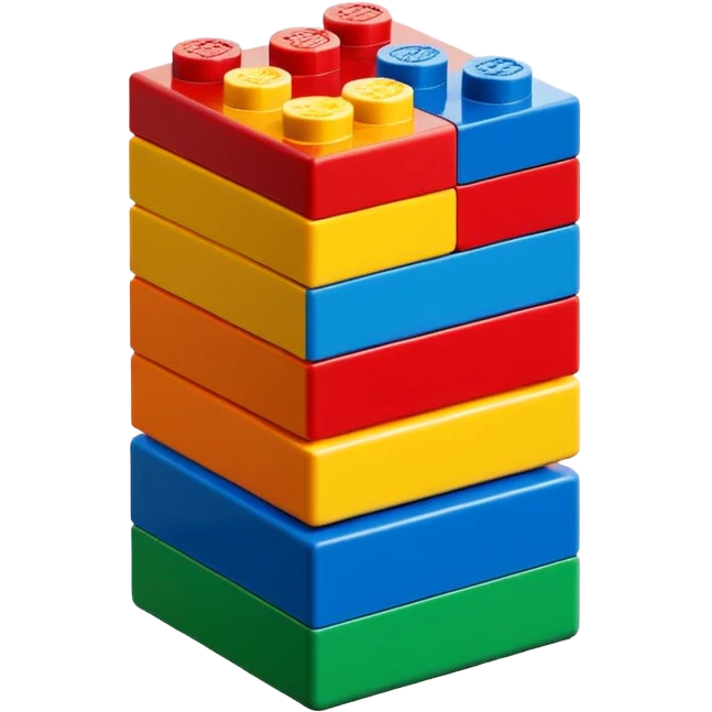 6 to 7 stacked lego blocks in various colors, minimal design emoji